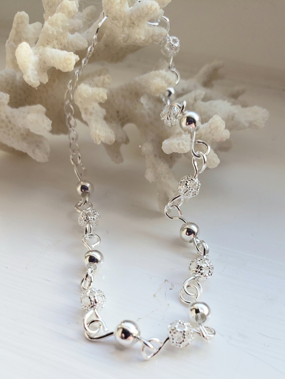 NEW Dainty  Sterling Stamp Chain Bracelet, Delicate  7-8" Beautifully Feminine!